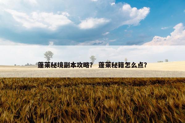 蓬莱秘境副本攻略？ 蓬莱秘籍怎么点？