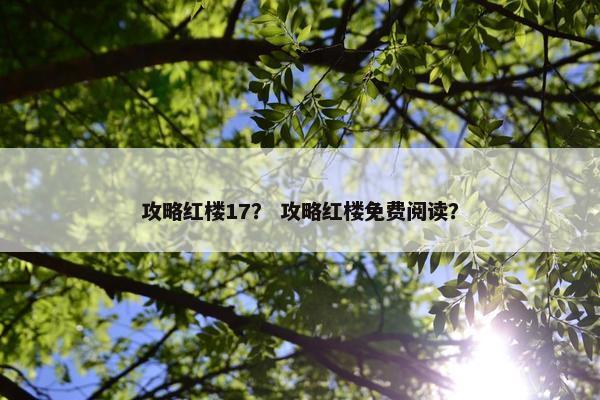 攻略红楼17？ 攻略红楼免费阅读？