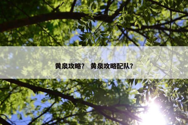 黄泉攻略？ 黄泉攻略配队？