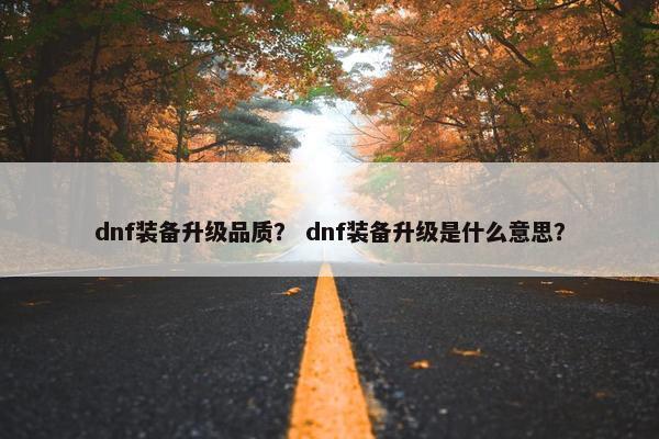 dnf装备升级品质？ dnf装备升级是什么意思？