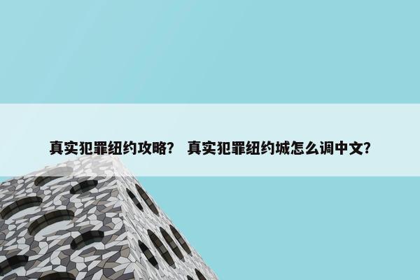 真实犯罪纽约攻略？ 真实犯罪纽约城怎么调中文？