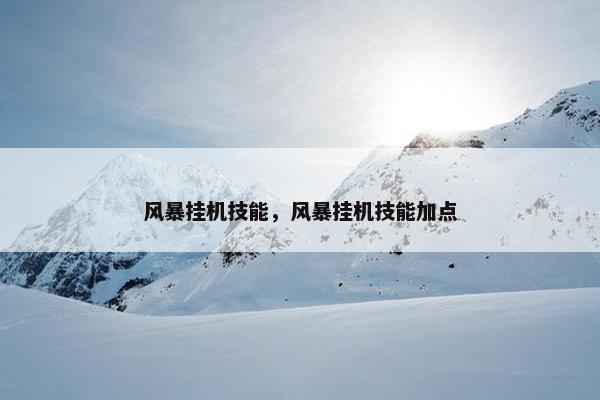 风暴挂机技能，风暴挂机技能加点