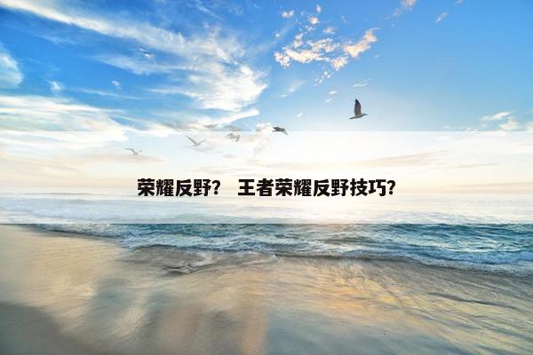 荣耀反野？ 王者荣耀反野技巧？