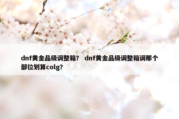 dnf黄金品级调整箱？ dnf黄金品级调整箱调那个部位划算colg？