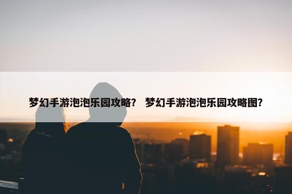 梦幻手游泡泡乐园攻略？ 梦幻手游泡泡乐园攻略图？