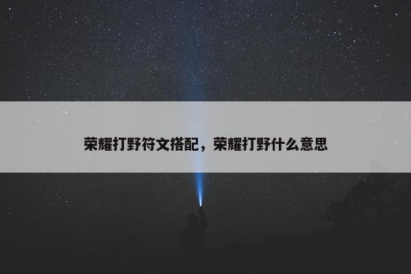 荣耀打野符文搭配，荣耀打野什么意思