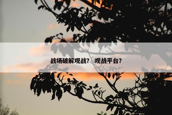 战场破解观战？ 观战平台？